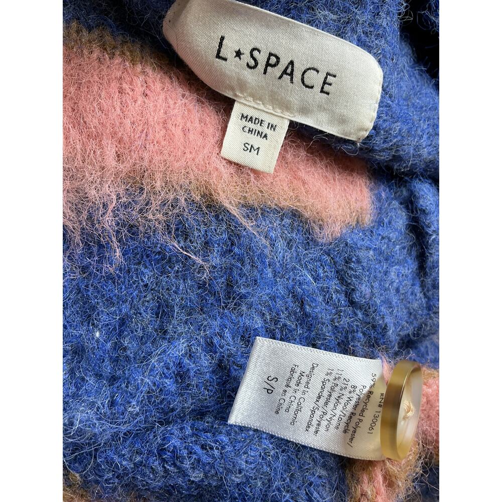 L Space Fuzzy Blue And Pink Montauk Stripe Cardigan Sweater Size S - Picture 4 of 4